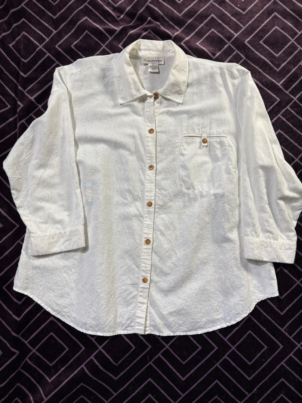 Evan Picone Women Button Up Collared Shirt Business Casual ¾ sleeve – 1X - Ivory